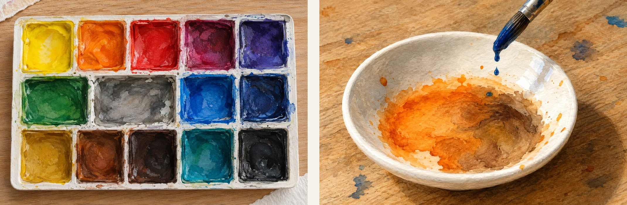 À gauche une couleur devenue grise et terne, à droite la même couleur restée claire
