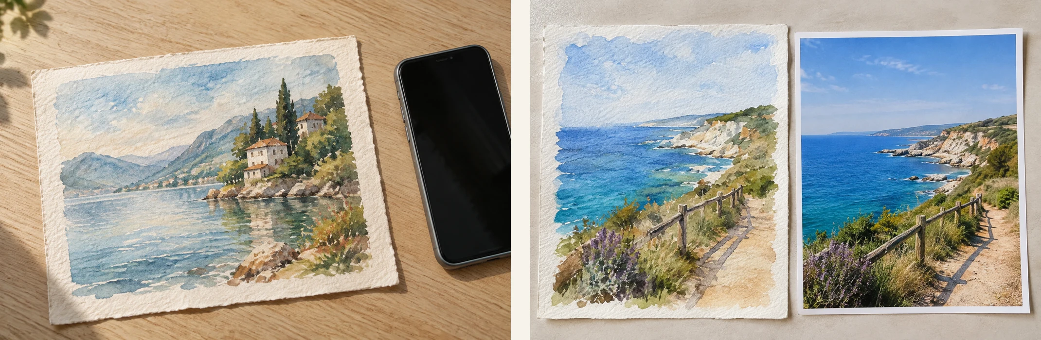 À gauche un tableau où tout se ressemble, à droite le même sujet où le sombre et le clair se détachent